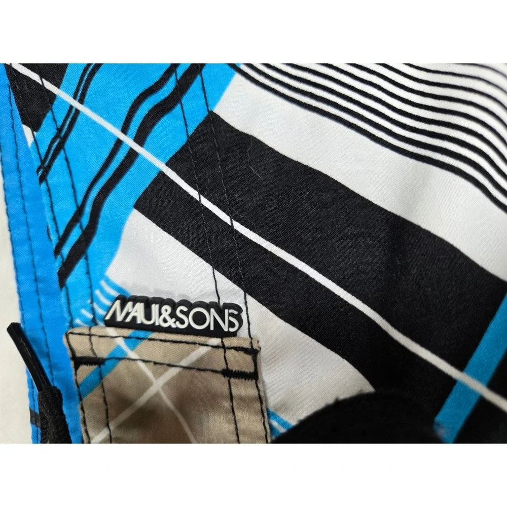 Maui and Sons Mens Size 38 Blue Plaid Board Shorts Swim‎ Trunks Cargo Pocket